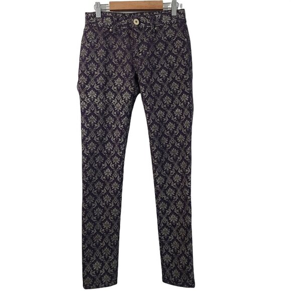 DL1961 Emma Legging Skinny Jeans Ornate Demask Purple Gold Size 25 - Picture 3 of 16
